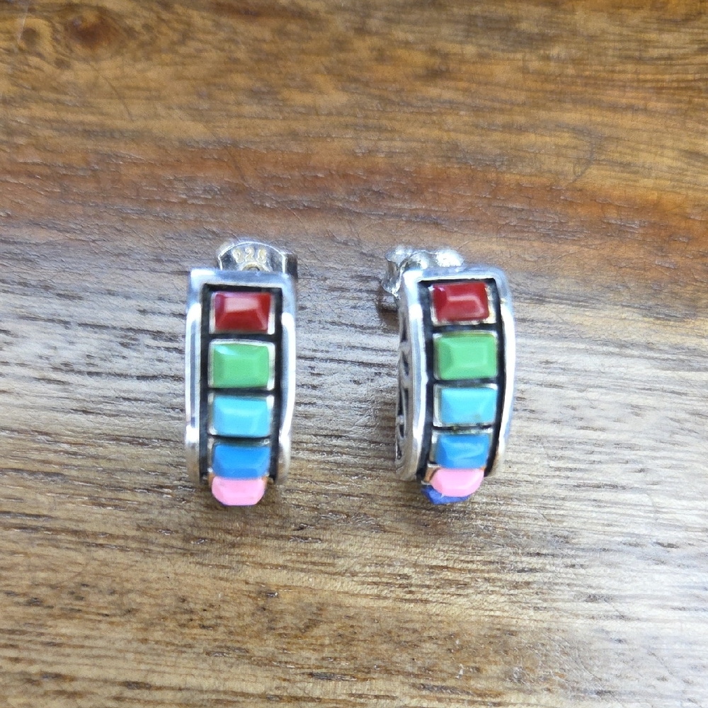 Silpada Sterling Silver Rainbow Multi Color Post Earrings P0982